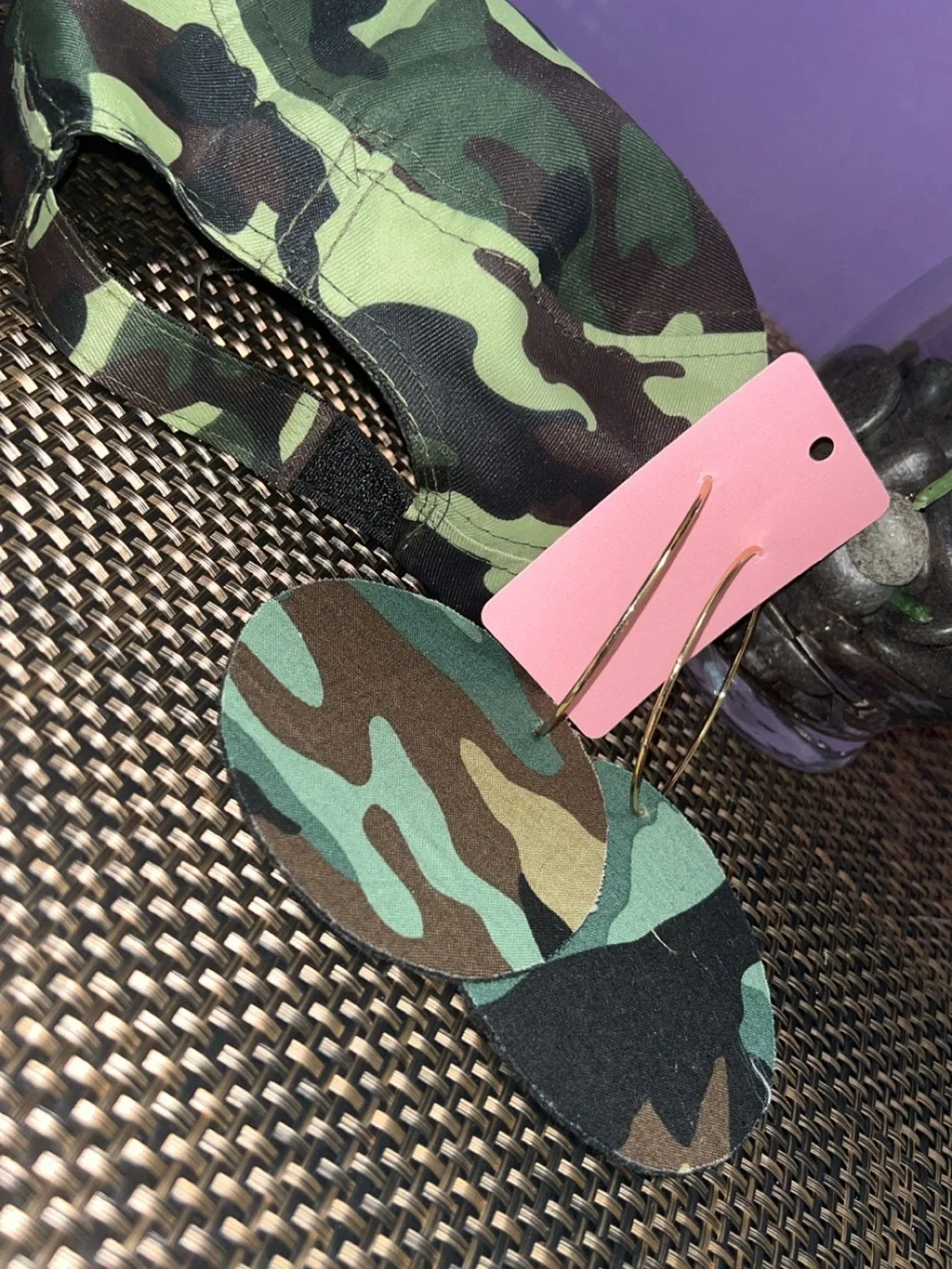 Camo Circle Hoop Earrings with Gold Hoops